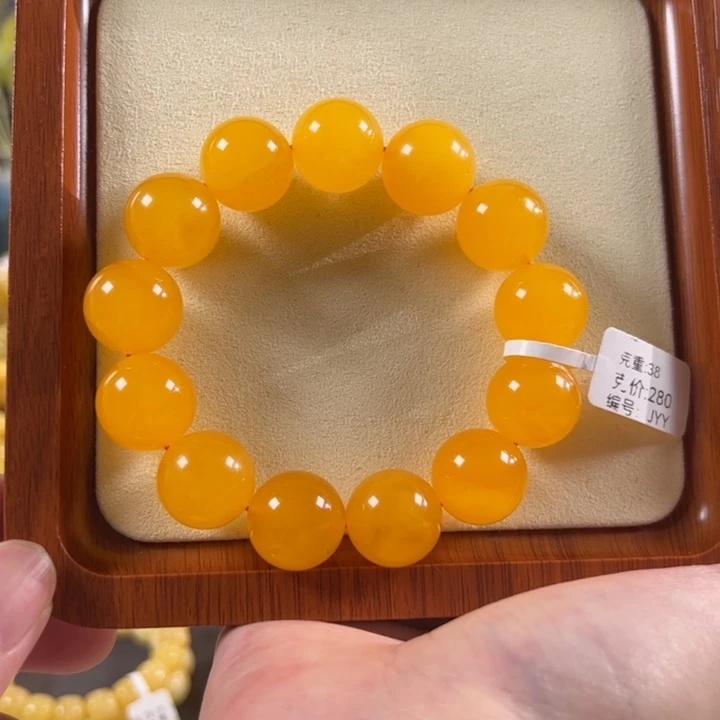 手链琥珀未镶嵌17.2mm精工焦皮同料精工圆珠jyy