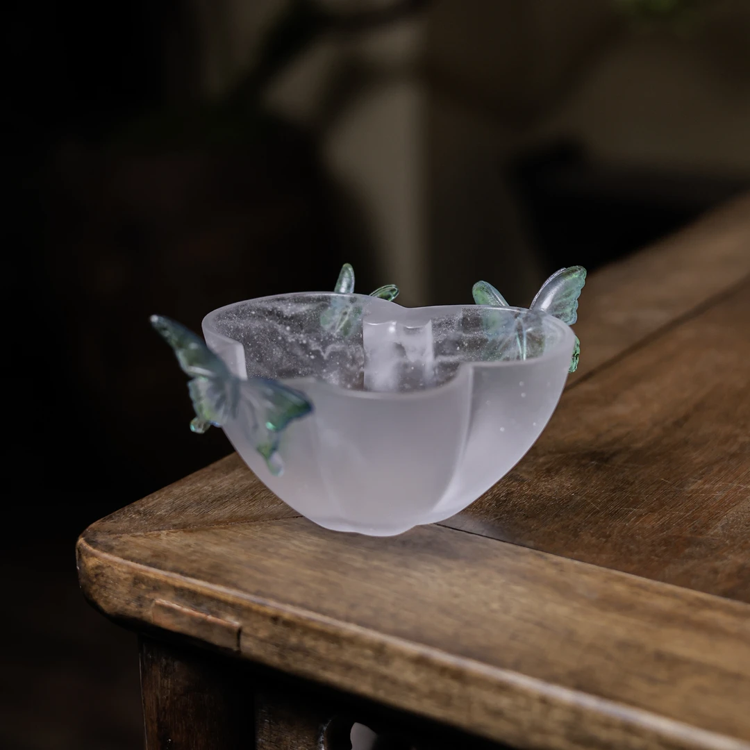 【小田甄陶】琉璃蝴蝶翩跹蓝绿金-320ml（心缘0100）