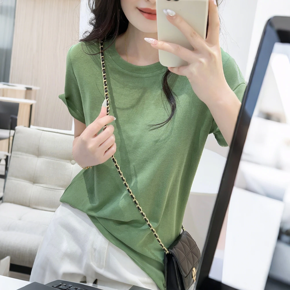 棉质圆领正肩短袖T恤夏季新款女士简约时尚洋气休闲百搭显瘦上衣