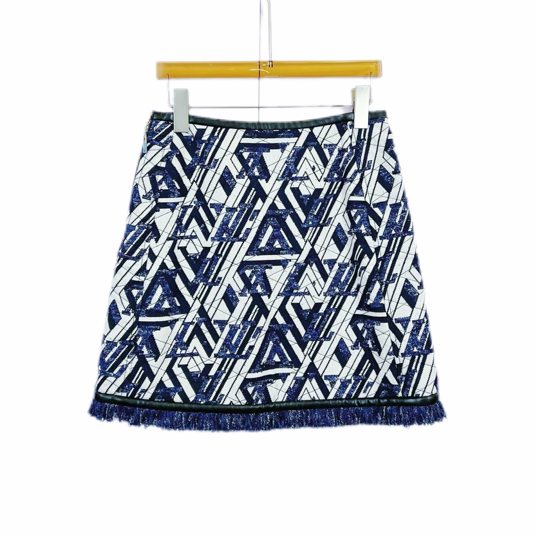 99新 LouisVuitton/路易威登 011667 流苏刺绣A字短裙 34码