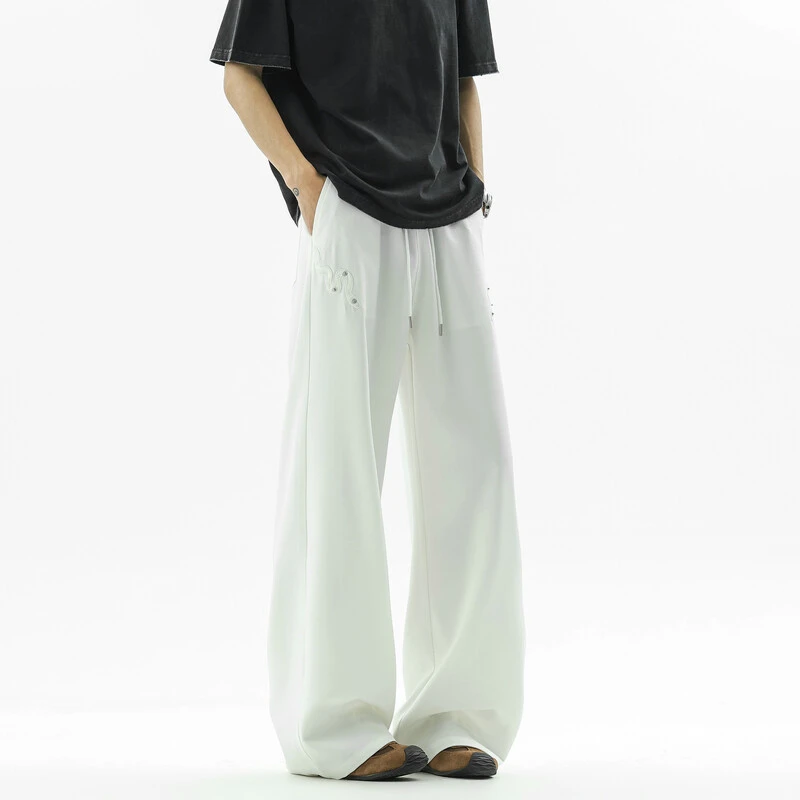 特种绣蛇纹垂感西裤男夏季薄款冰丝休闲裤宽松凉感马吉拉拖地长裤