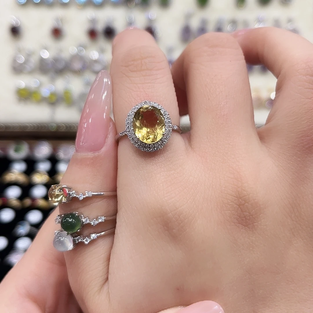 冰***梨黄晶戒指银S925镶嵌