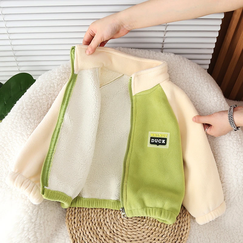 儿童加绒外套新款2025加厚男孩男童秋季摇粒绒衣服女童一体绒童装