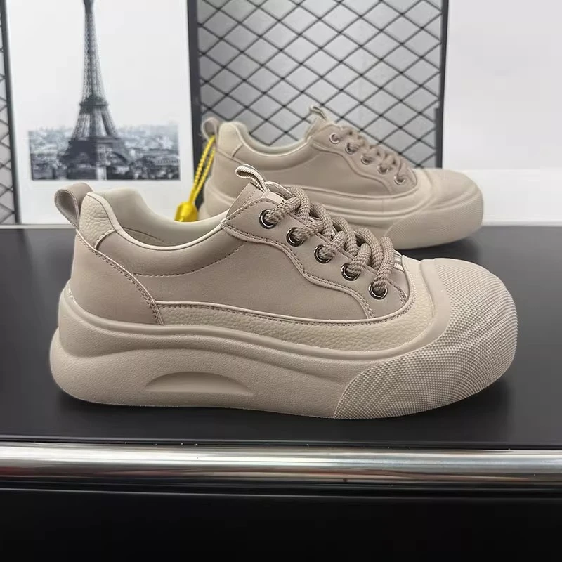 真皮运动休闲鞋女厚底鞋丑萌系带运动板鞋爆款百搭显瘦软底丑萌鞋