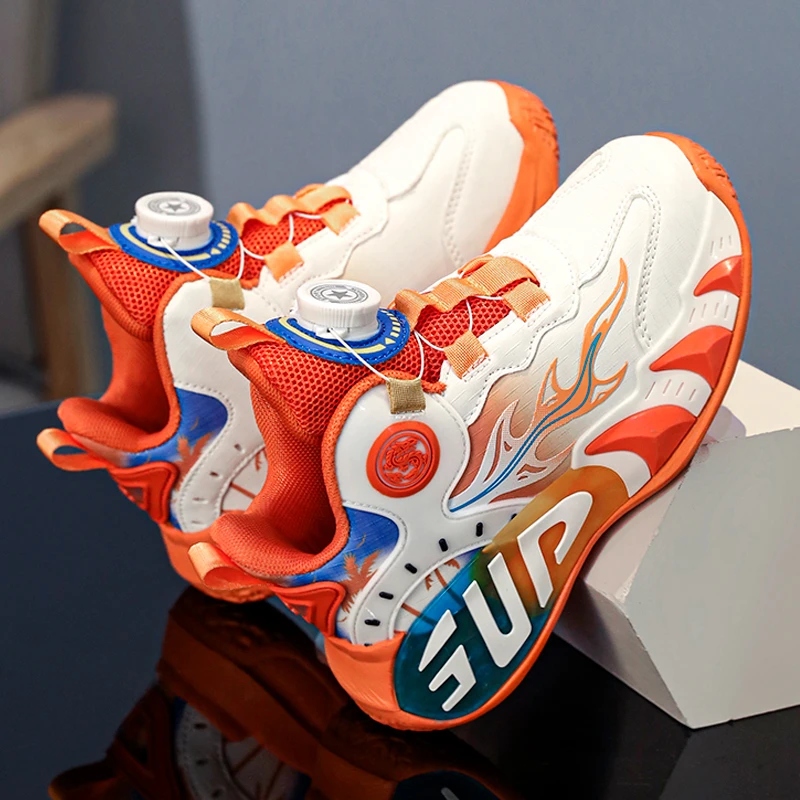 鸿兴兢童男童鞋子2025春季新款儿童皮面篮球鞋男孩跑步纽扣运动鞋