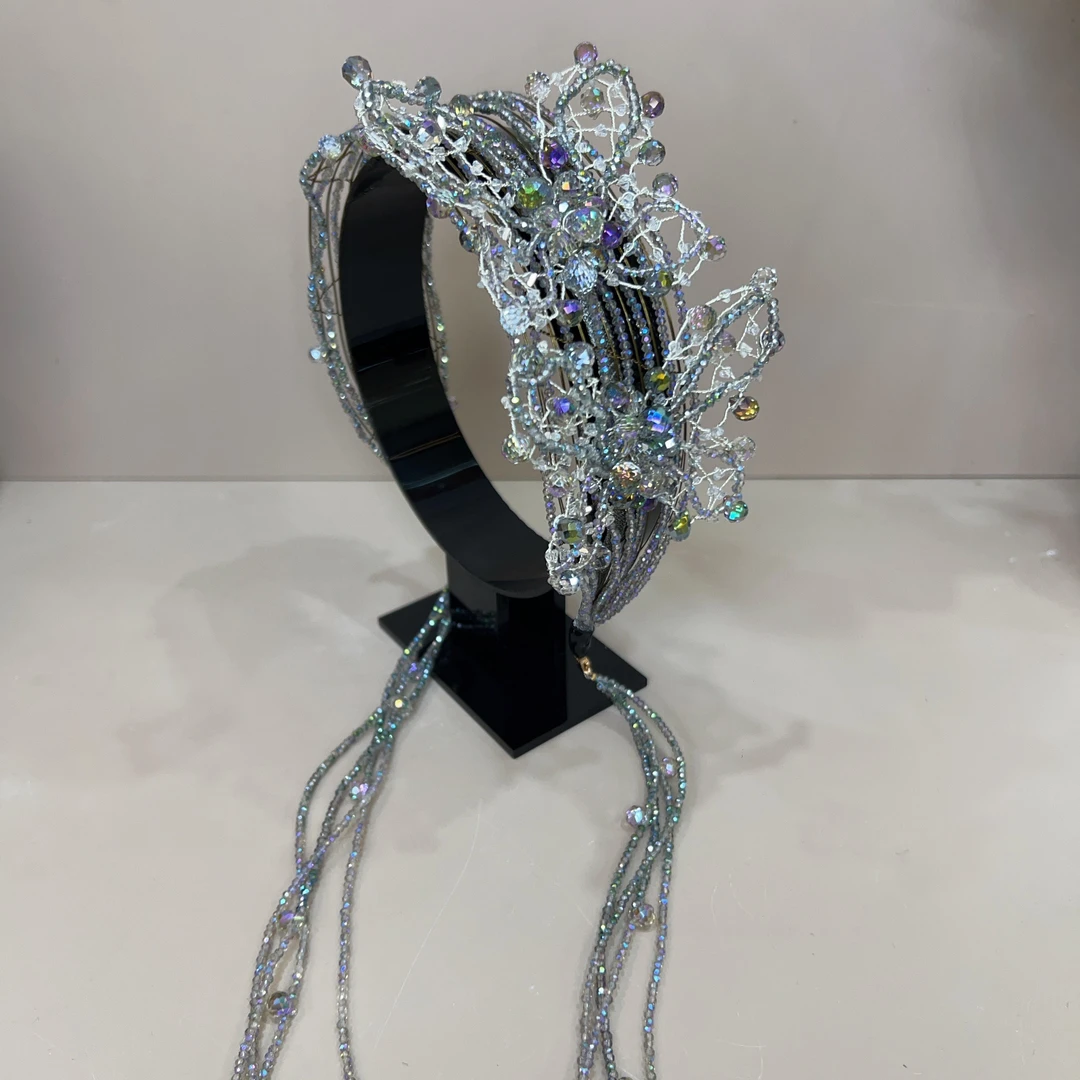 西子家系列绿凝露原创蝴蝶流苏发箍设计气质高级感日常