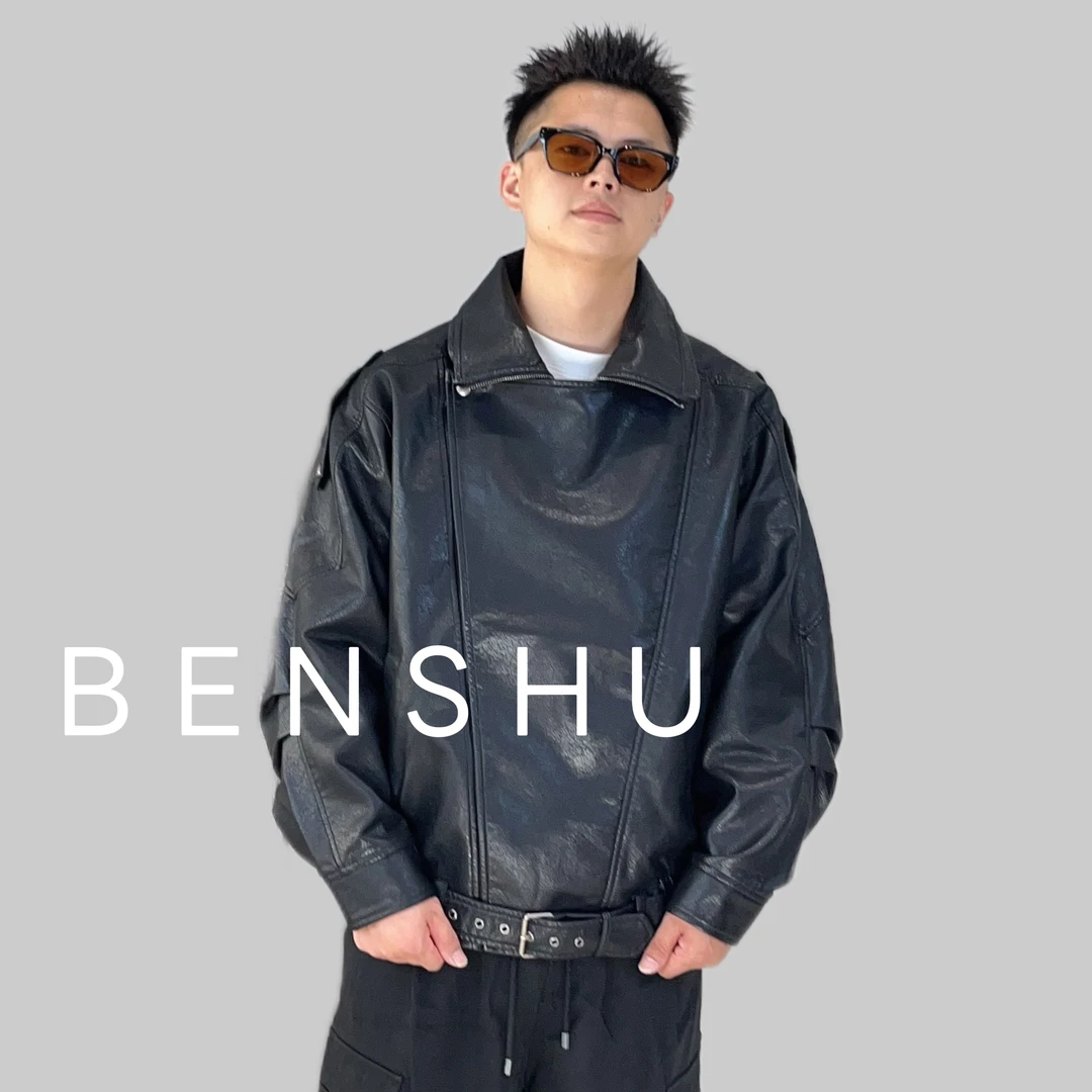 BNSU本述设计师美式潮男复古高端肌理感阔版秋季机车皮衣9907