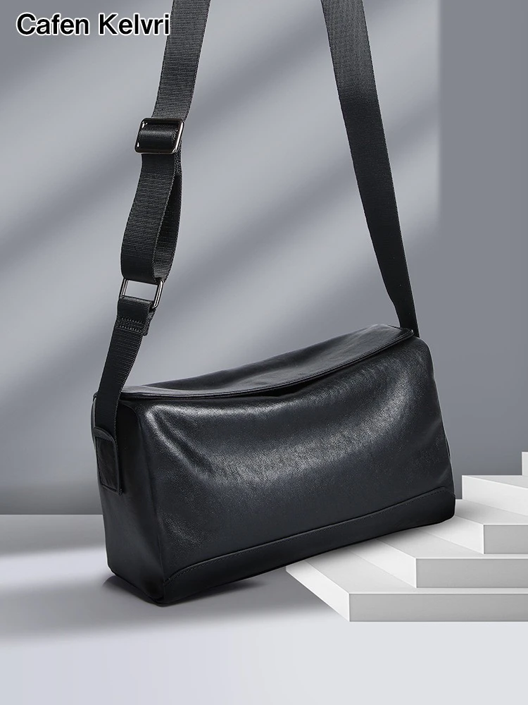 头层牛皮男士单肩斜挎包真皮简约新款男包高级感潮流挎包植鞣牛皮