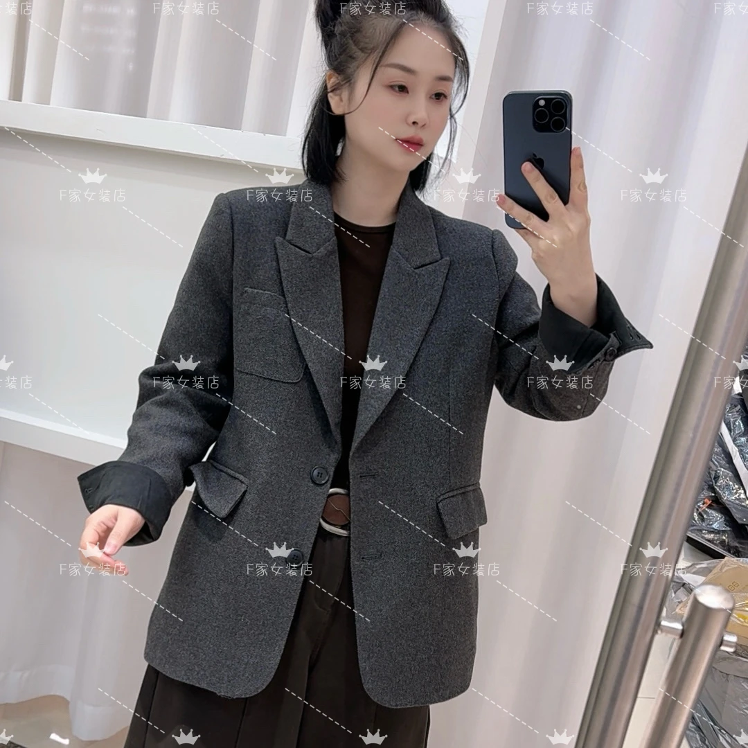 【K833】冬季韩版设计感白鸭绒保暖时尚短款女毛呢西装羽绒外套