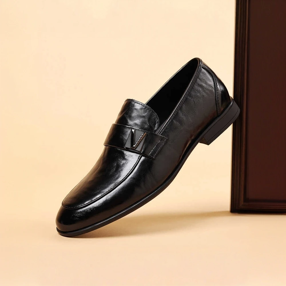 乐福鞋男款2025新款商务正装一脚蹬豆豆鞋透气软底加绒豆豆鞋