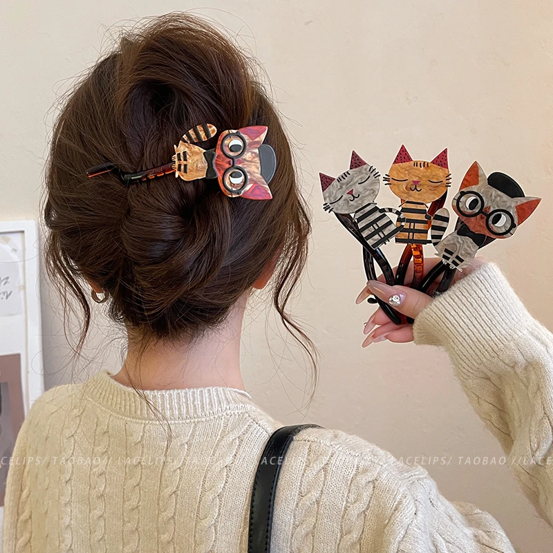 2025新款萌趣可爱猫咪扭扭夹抓夹女后脑勺发夹高级感盘发夹子头饰