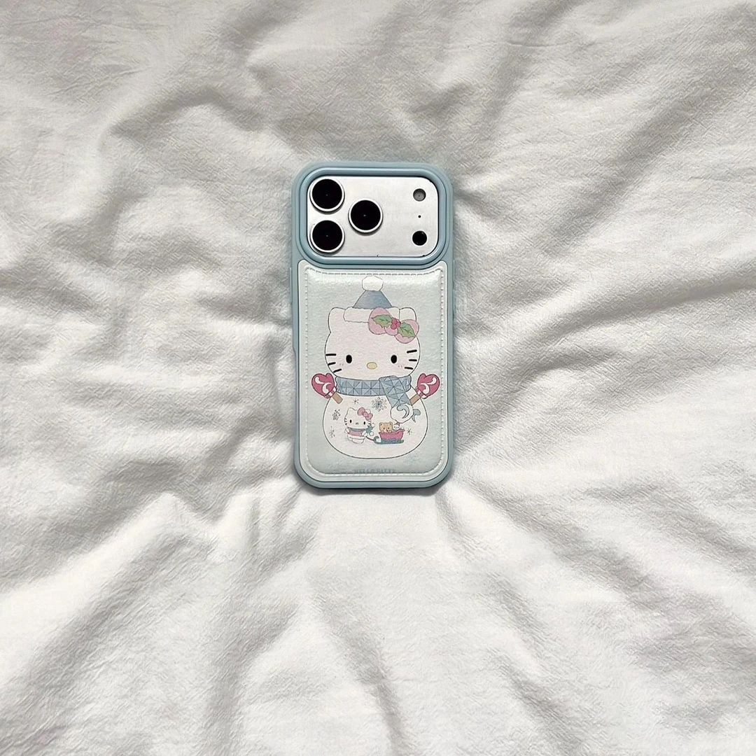 围巾雪人kt猫适用于iphone17Promax鼓包手机壳16Pro苹果15/14皮质