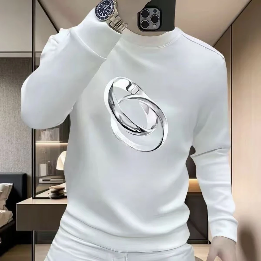 潮牌新款男士秋冬戒指印花圆领长袖卫衣宽松轻奢休闲时尚百搭上衣
