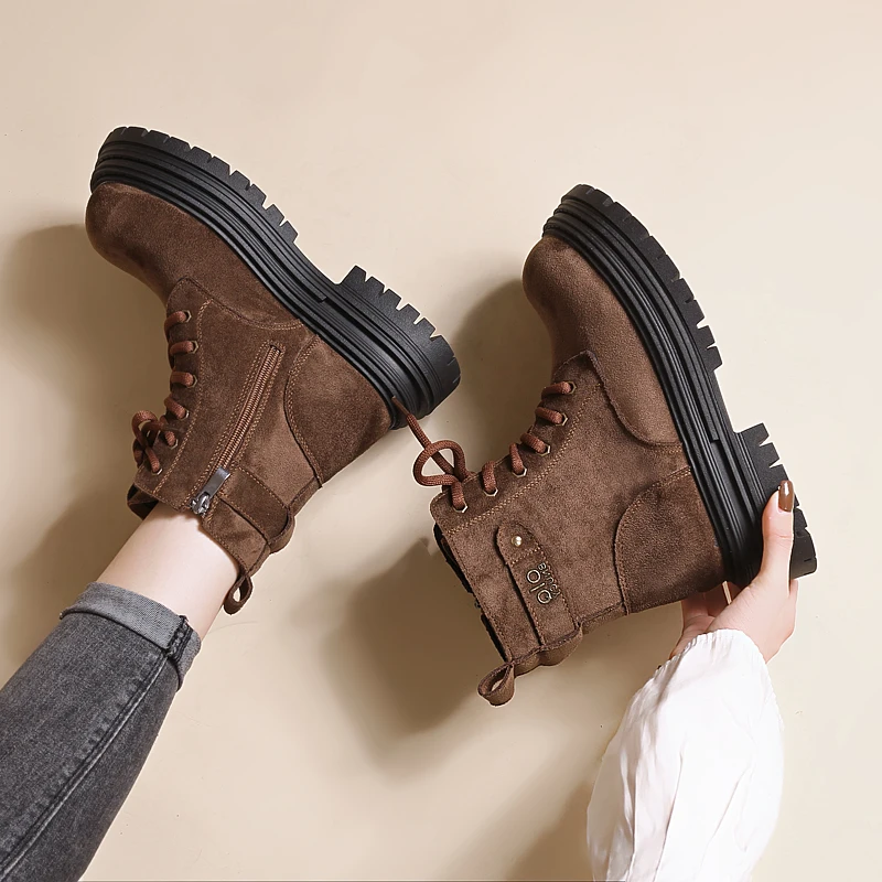 复古绒面马丁靴女英伦风女2025年秋冬新款大黄靴加绒时尚百搭短靴