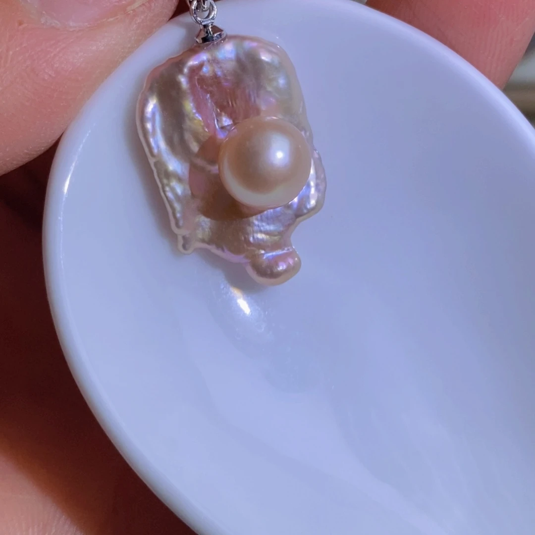 银S925镶嵌天然淡水珍珠淡水珍珠