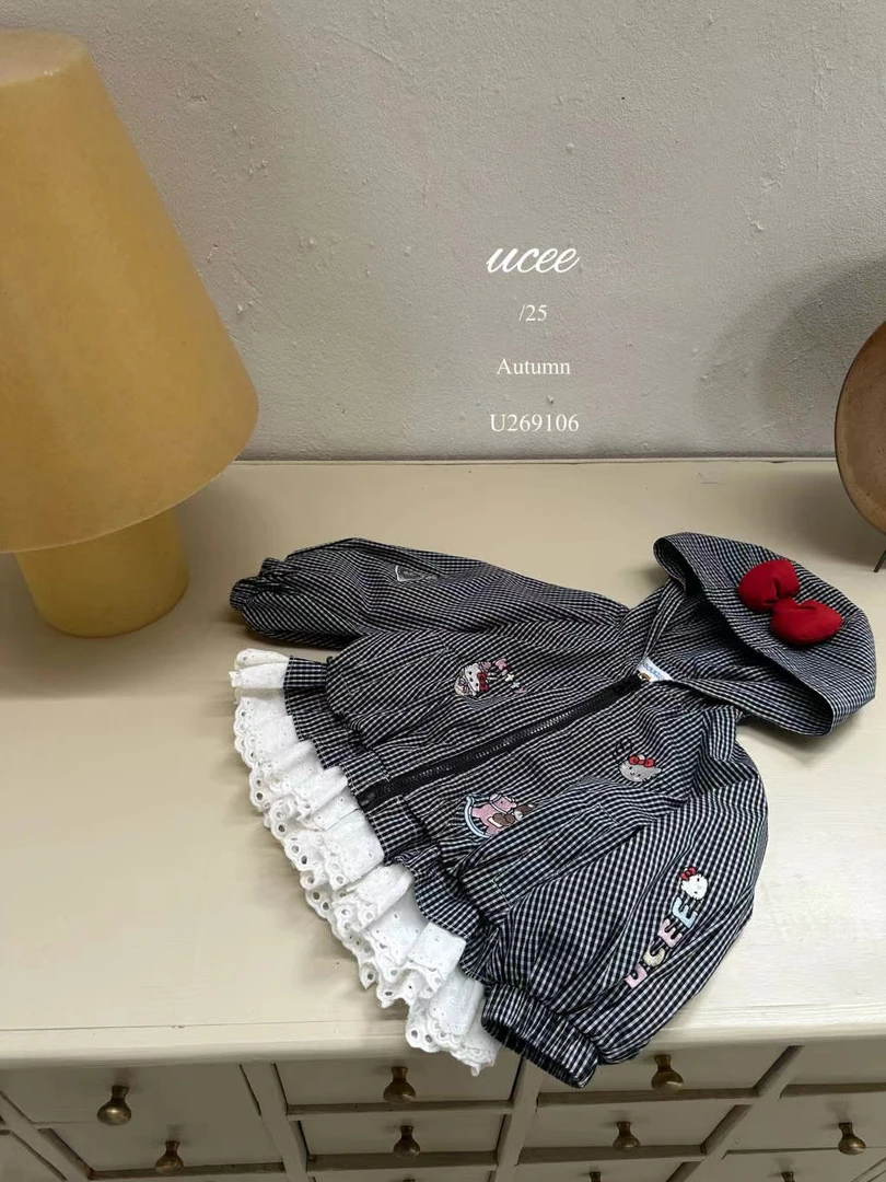 女童黑色卡通花边连帽外套（YX-269106-秋A）汉服