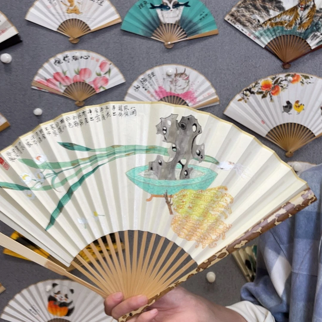 国画95寸梅妃-纯手绘-文玩扇骨（默认粘好）