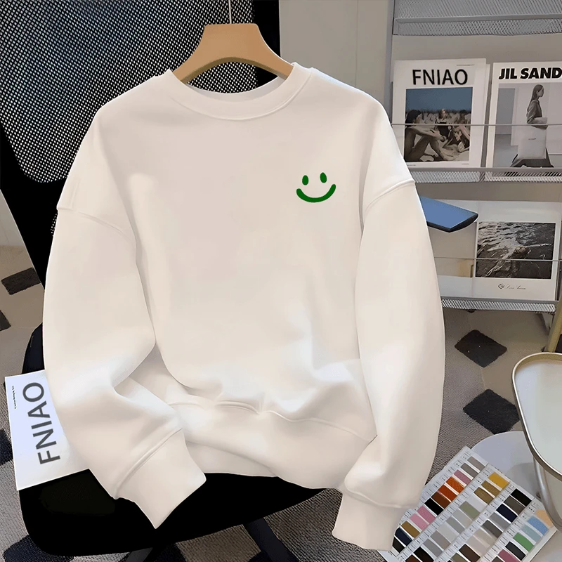 仓石一树潮牌笑脸圆领套头卫衣男春秋冬新款宽松纯棉加绒情侣外套