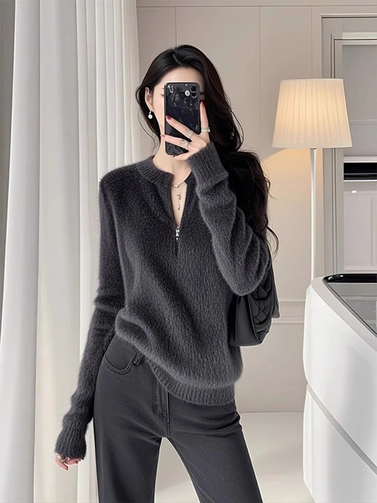 欧货2024秋冬新款慵懒风穿搭气质显瘦内搭宽松黑色针织衫毛衣女装