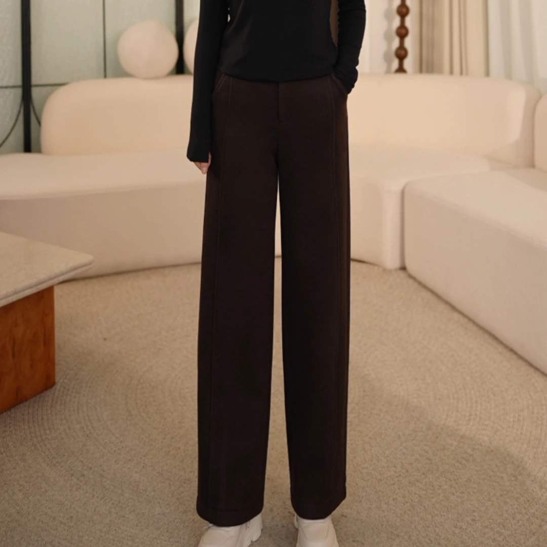 枫竺阿楠anan松紧腰百搭通勤厚款磨毛绒休闲面料裤女冬简约西裤