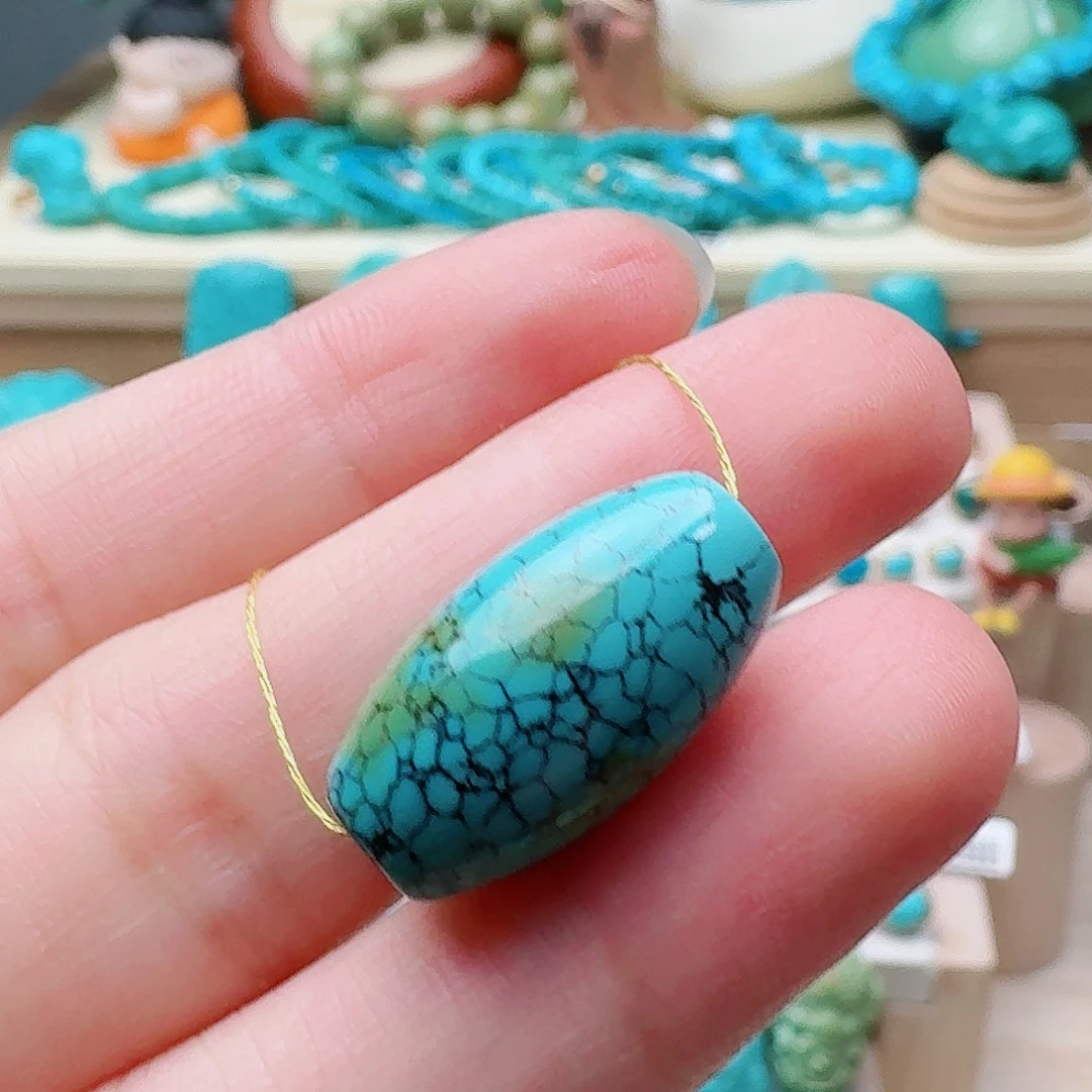 绿松石未镶嵌高瓷蓝网花桶珠20.6