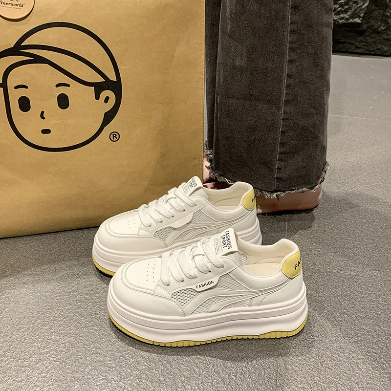 啄鸟fashion增高夏季厚底小白鞋网面透气休闲板鞋百搭时髦小姨风