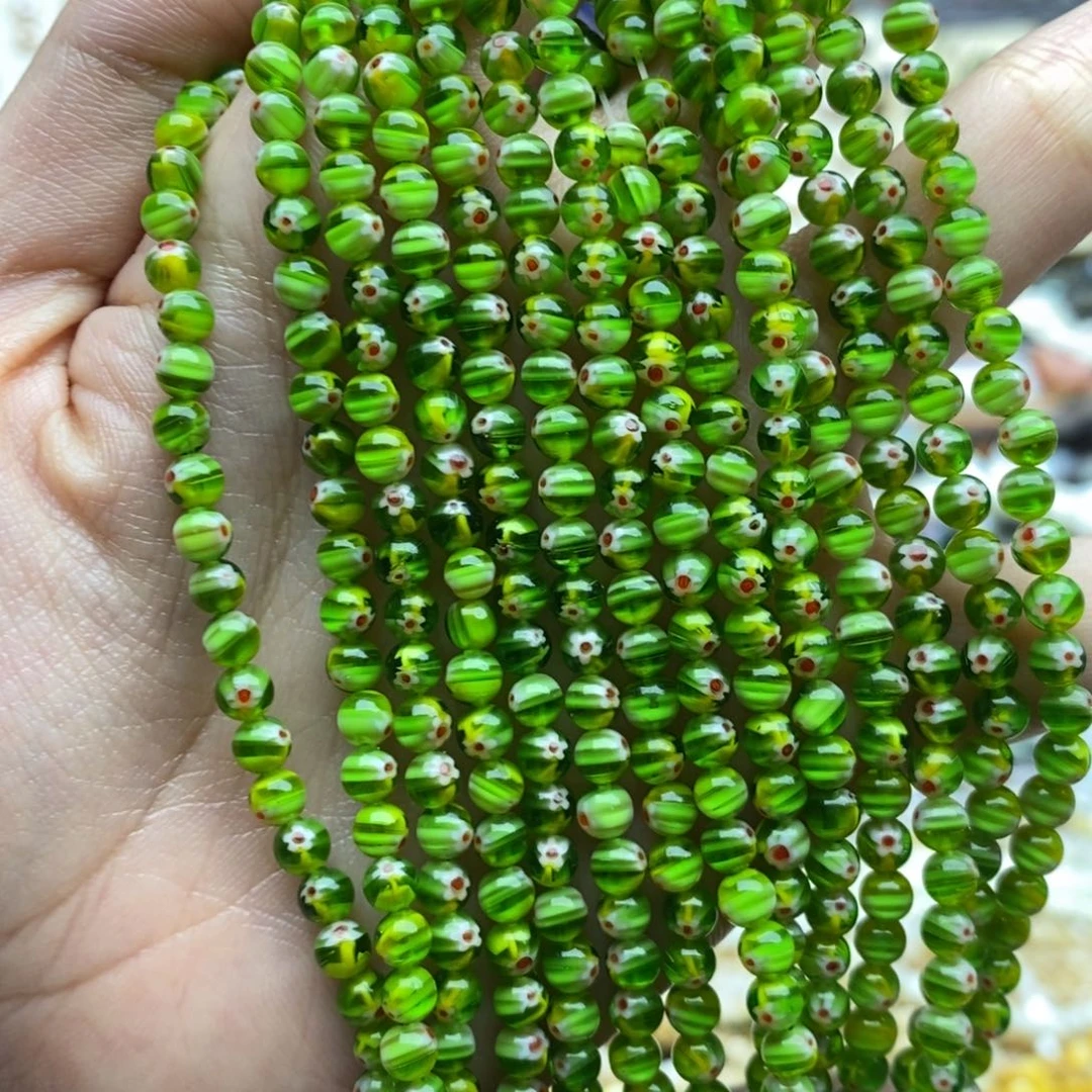 玛瑙/玉髓未镶嵌珠宝半成品一条装千花琉璃西瓜珠4mm