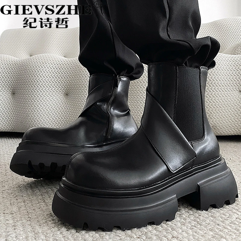 纪诗哲复古真皮马丁靴冬季新款加绒切尔西靴潮流百搭休闲雪地靴男