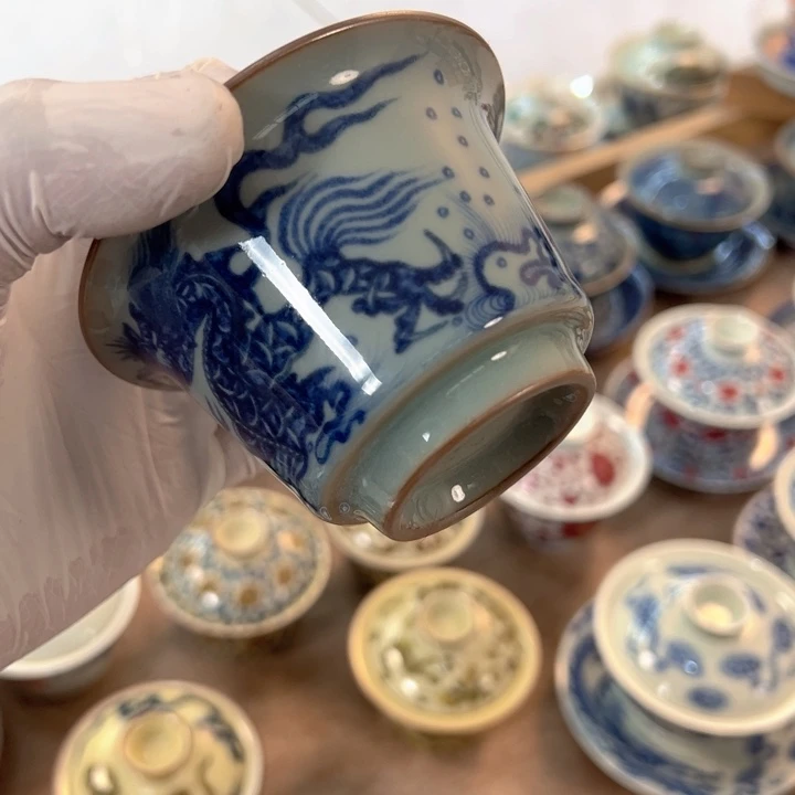 瓷片淘泥鱼化龙马蹄盖碗q