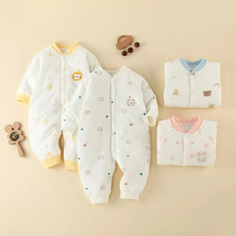 春秋婴儿夹棉连体40g薄棉服婴幼儿哈衣爬服0-12月宝宝衣服新生儿