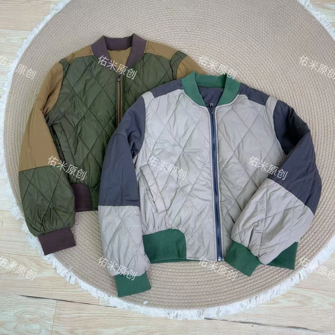 美式复古休闲厚款拼接棉服短款长袖棉衣保暖秋冬常规款菱形