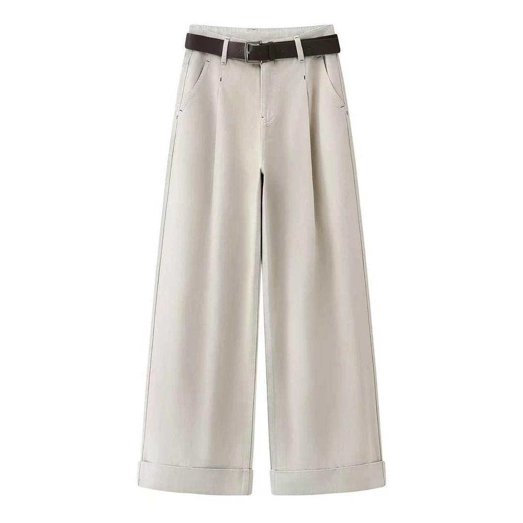 艾家-牛仔裤女2026春季新款百搭高腰阔腿裤显瘦休闲裤长裤子1152