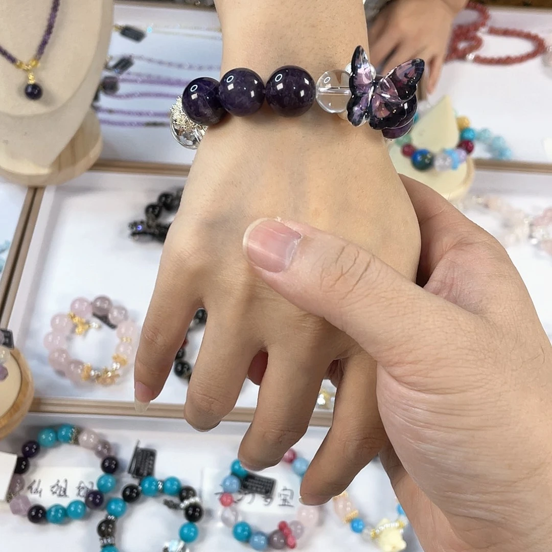 水晶手链银S925镀金镶嵌