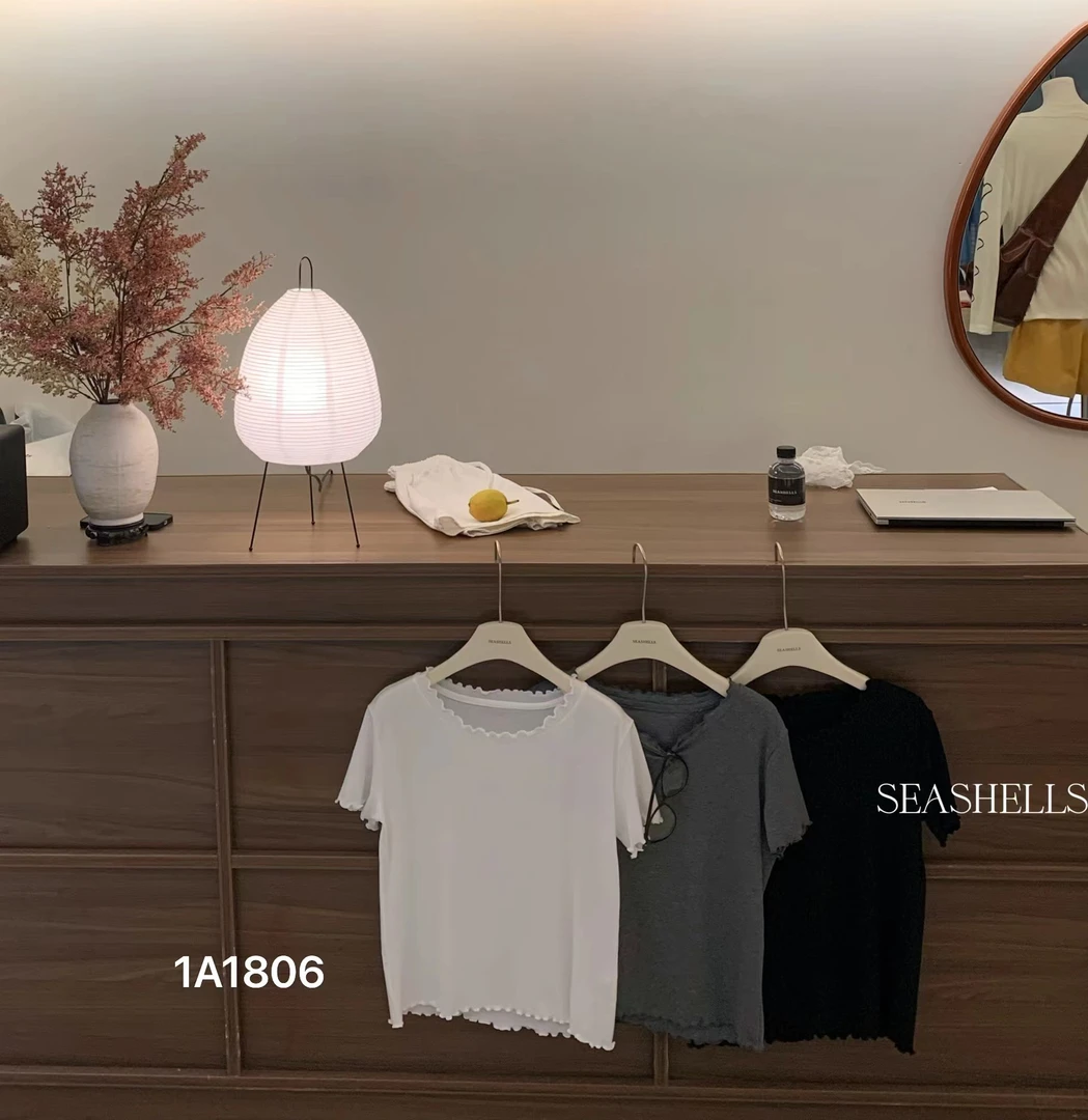 seashells@1A1806 韩系百搭木耳边圆领短袖 6-13