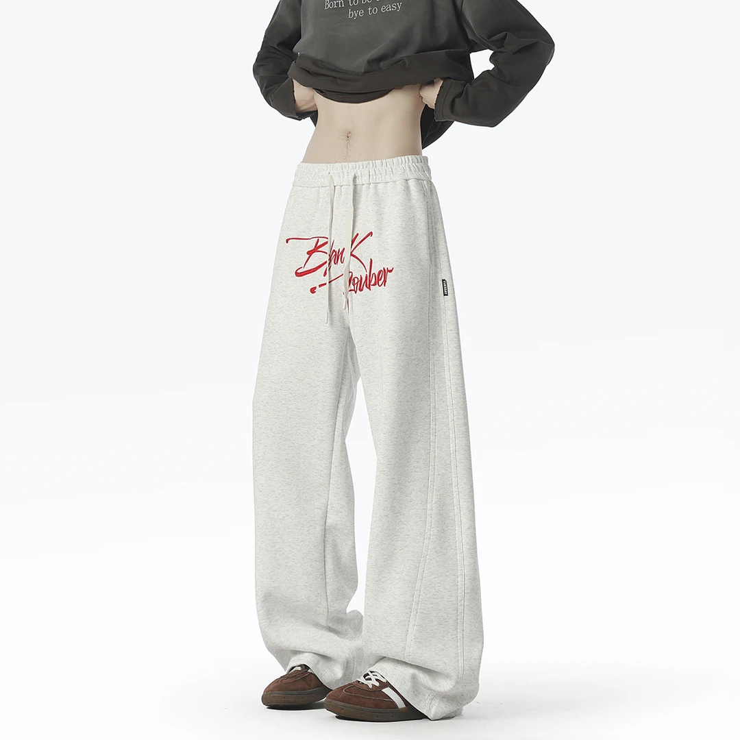 美式字母刺绣弯刀卫裤男街舞潮牌嘻哈运动裤宽松阔腿垂感休闲裤子
