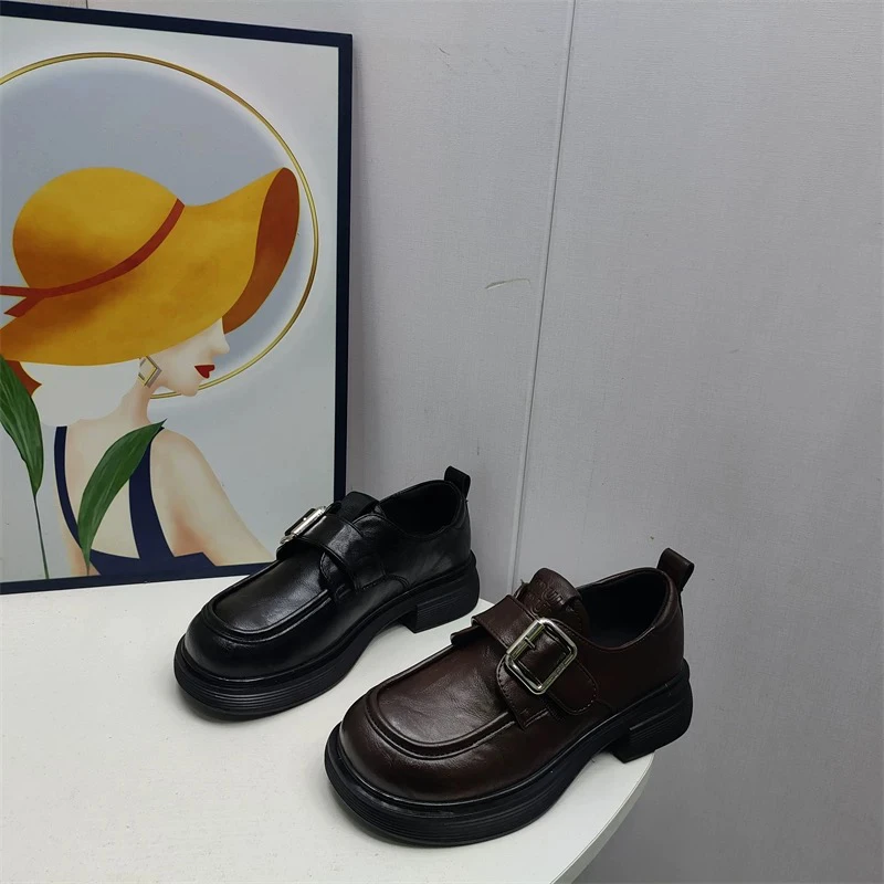 春新款显脚小魔术贴英伦风单鞋复古百搭小皮鞋6602