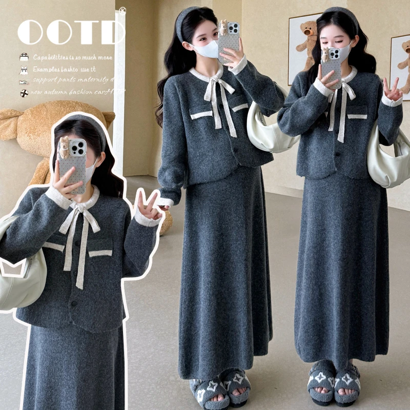 2025孕妇装春秋季减龄上衣+半身裙小香风两件套时尚款孕妇套装