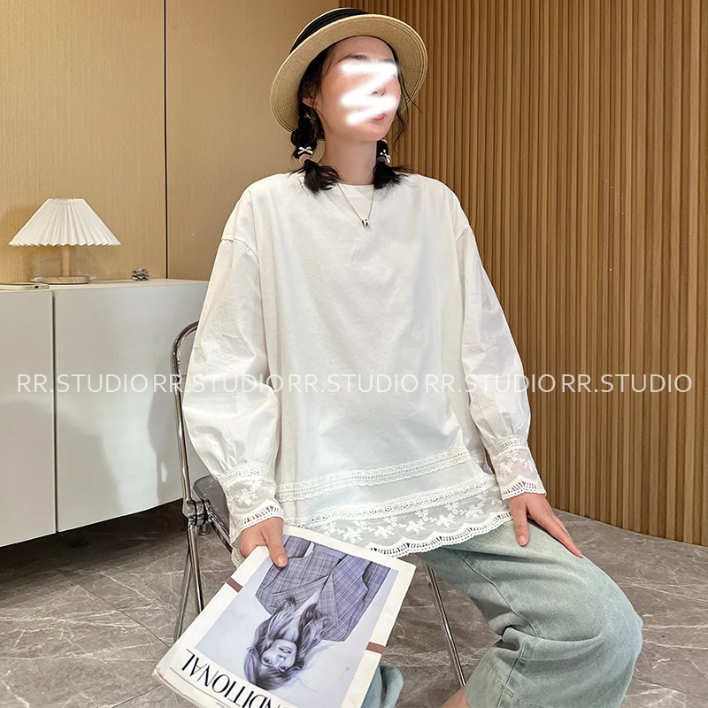瑞瑞家2025春秋装新款蕾丝拼接长袖孕妇装打底上衣百搭T恤DY1786
