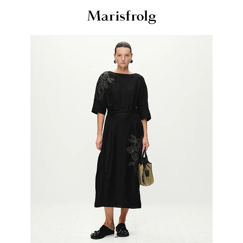 【新能量裙像】玛丝菲尔时尚黑色印花宽松复古女士连衣裙ACFZ20846