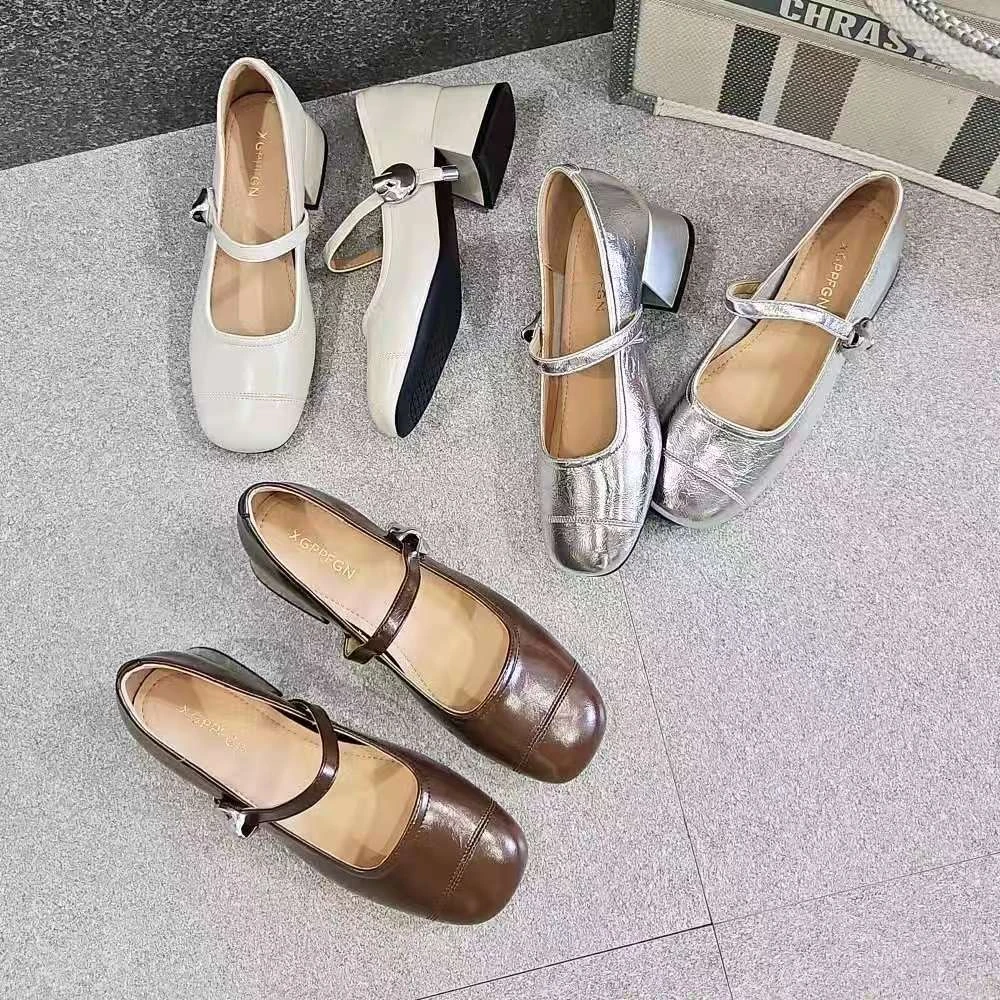 6093时尚复古法式风浅口粗中跟玛丽珍