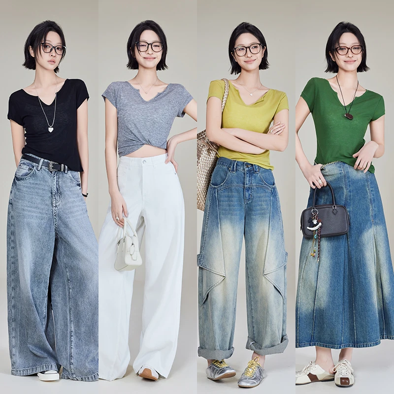 A美洋MEIYANG 拉丝T恤 天丝羊毛【欧若风】修身短款短袖上衣-周二