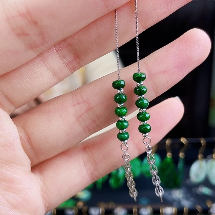 翡翠耳饰银S925镶嵌饰品