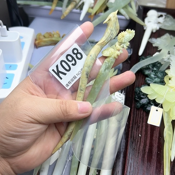 蛇纹石玉发饰合金点****6