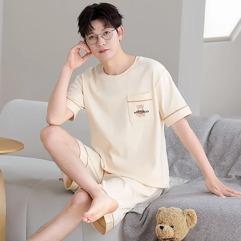 睡衣男士夏季纯棉短袖短裤宽松2025新款休闲卡通可外穿家居服套装