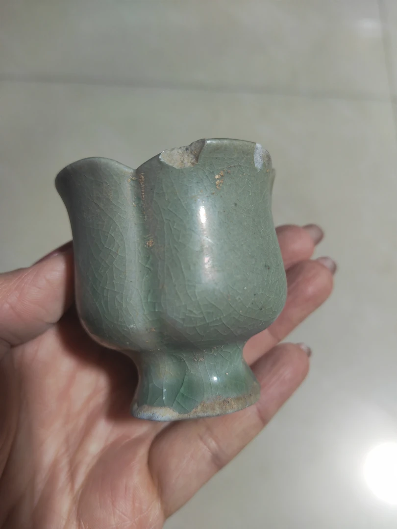 青瓷高足花口杯标本