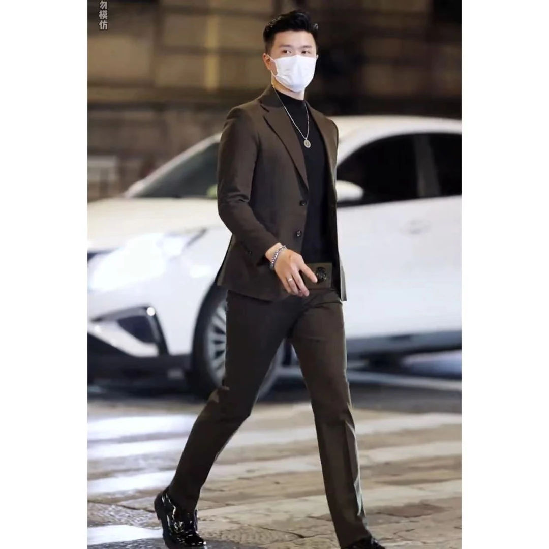 两件套西装男秋季西服韩版修身休闲外套男士经典版型小直筒西装裤