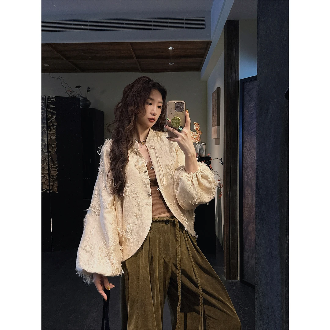 三吉黑花【墨染尘】新中式剪花烫金秋季外套国风独特超好看短款潮