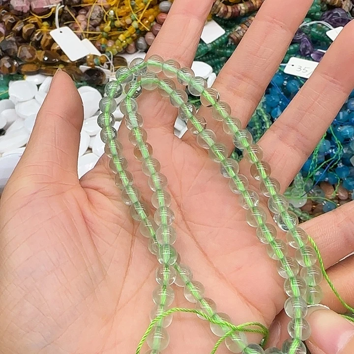 玛瑙/玉髓合金珠宝半成品绿莹石6mm一条