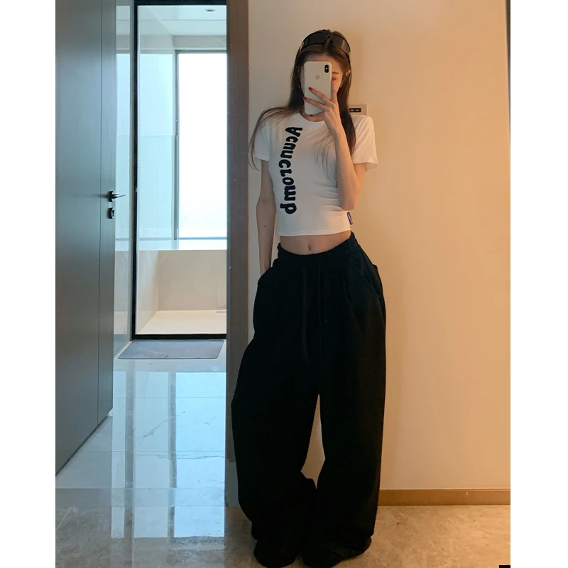 VS wrnot 超优比例心机套装 修身正肩t恤上衣阔腿裤长裤两件套女