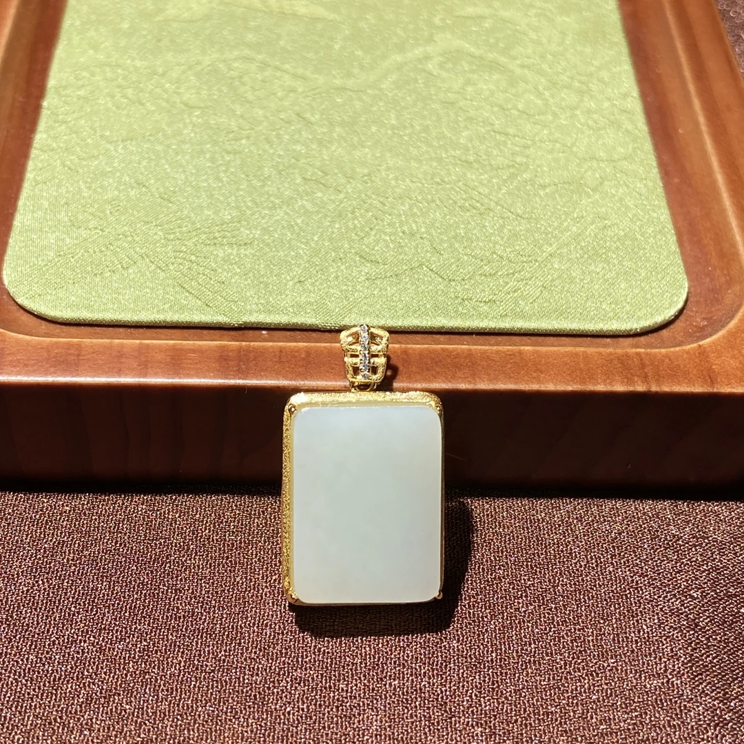 HD0041 S925银和田玉白玉平安无事牌吊坠